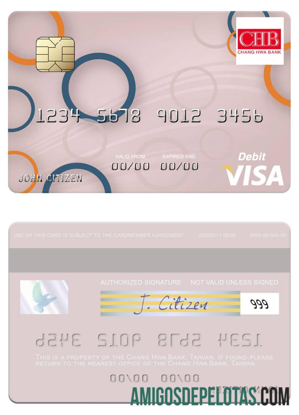 Taiwan Chang Hwa bank visa Debit kartu sampel