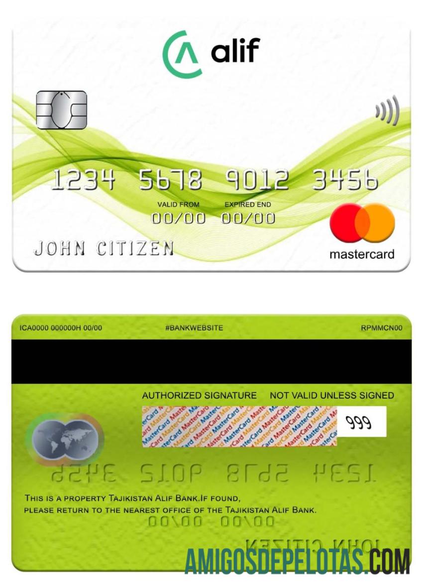 Tajikistan Alif bank mastercard desain