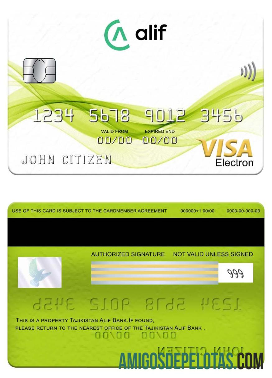 Tajikistan Alif bank visa electron kartu sampel