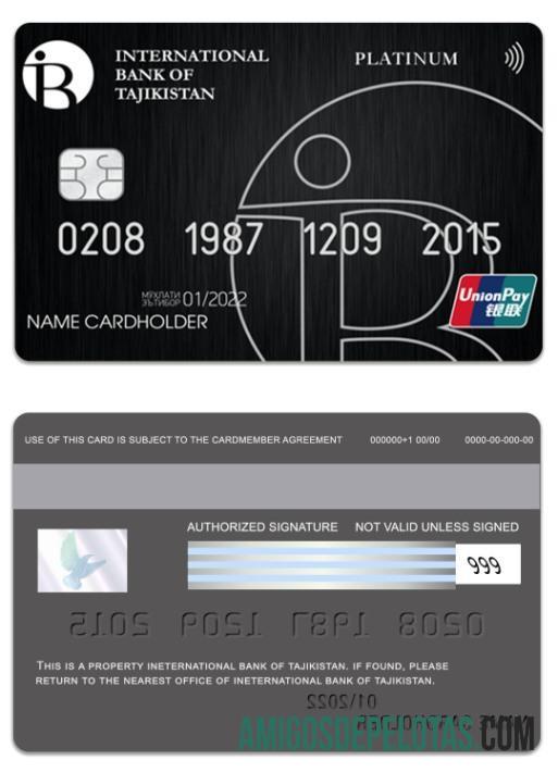 Tajikistan International bank of Tajikistan UniPay platinum kartu desain
