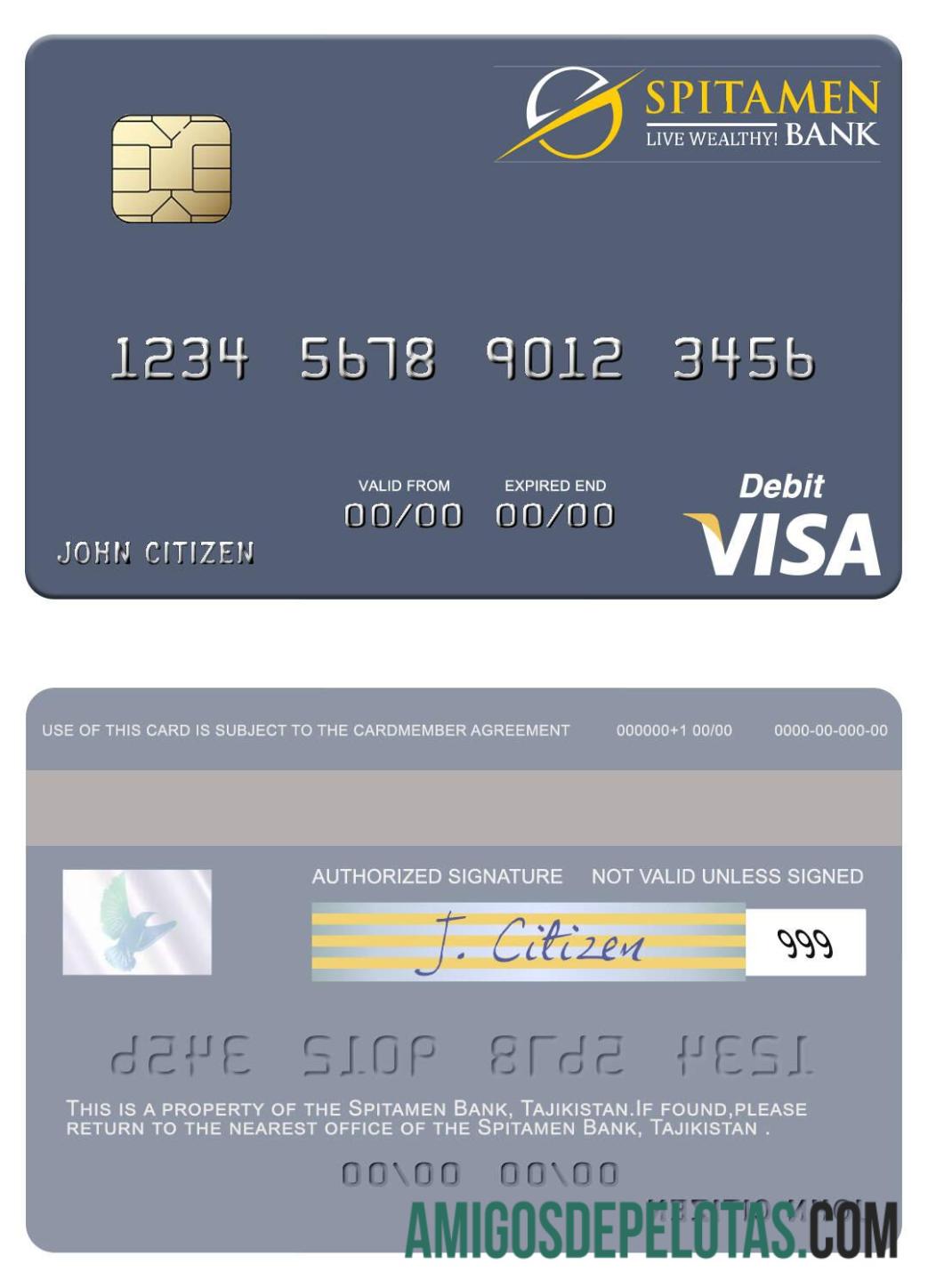 Tajikistan Spitamen bank visa Debit kartu pratinjau