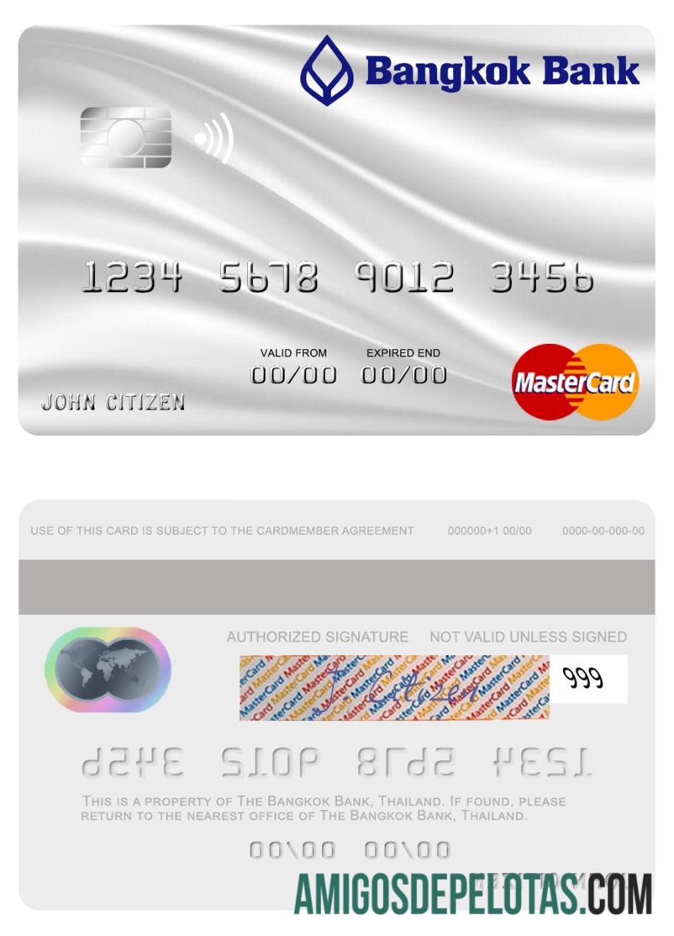 Thailand Bangkok bank mastercard abu-abu templat
