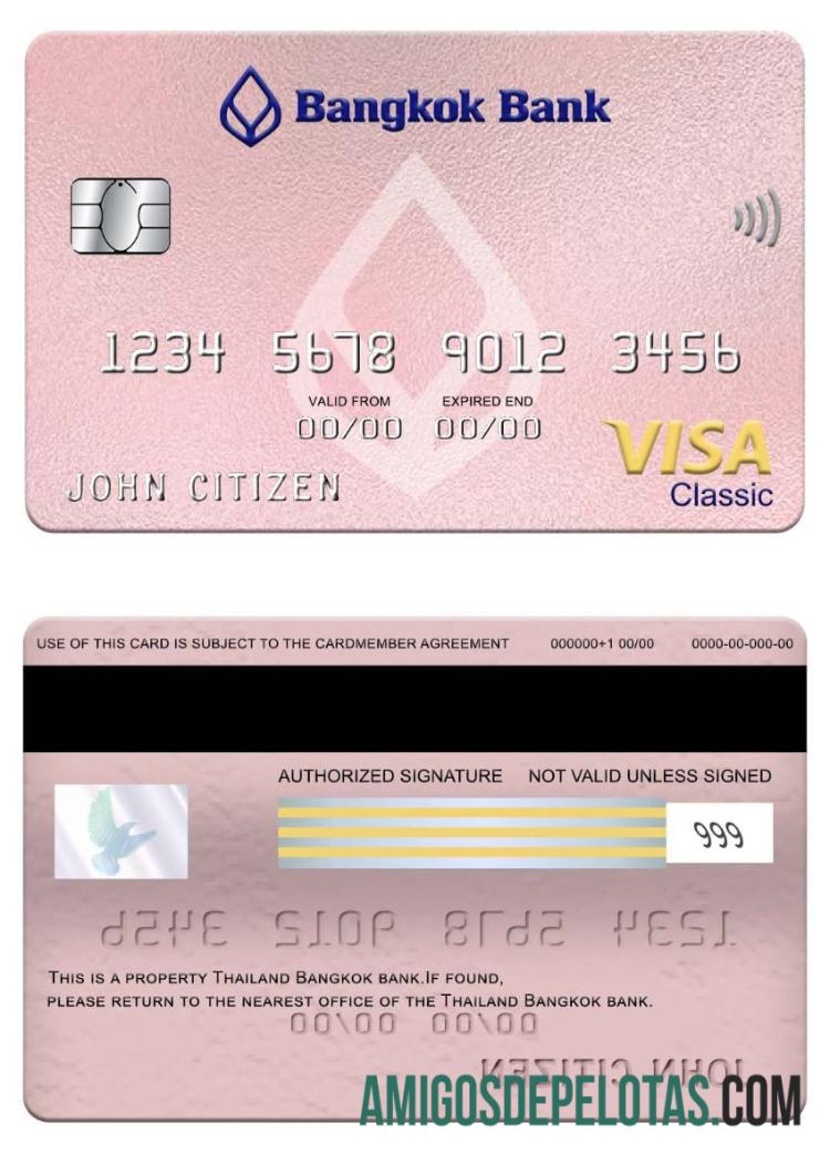 Thailand Bangkok bank visa classic kartu templat