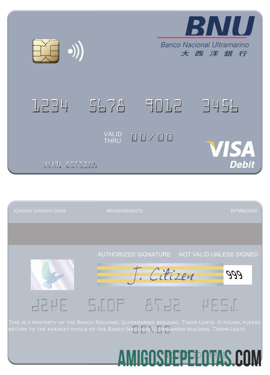 Timor Leste Banco Nacional Ultramarino building visa Debit kartu sampel