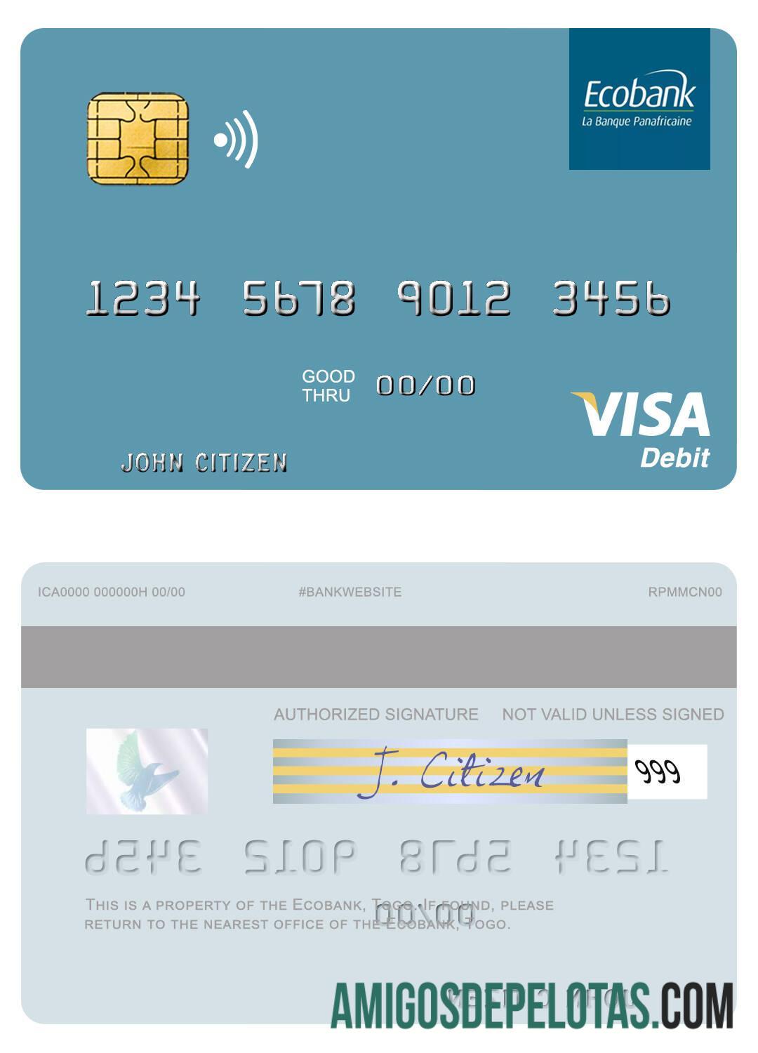 Togo Ecobank visa Debit kartu templat