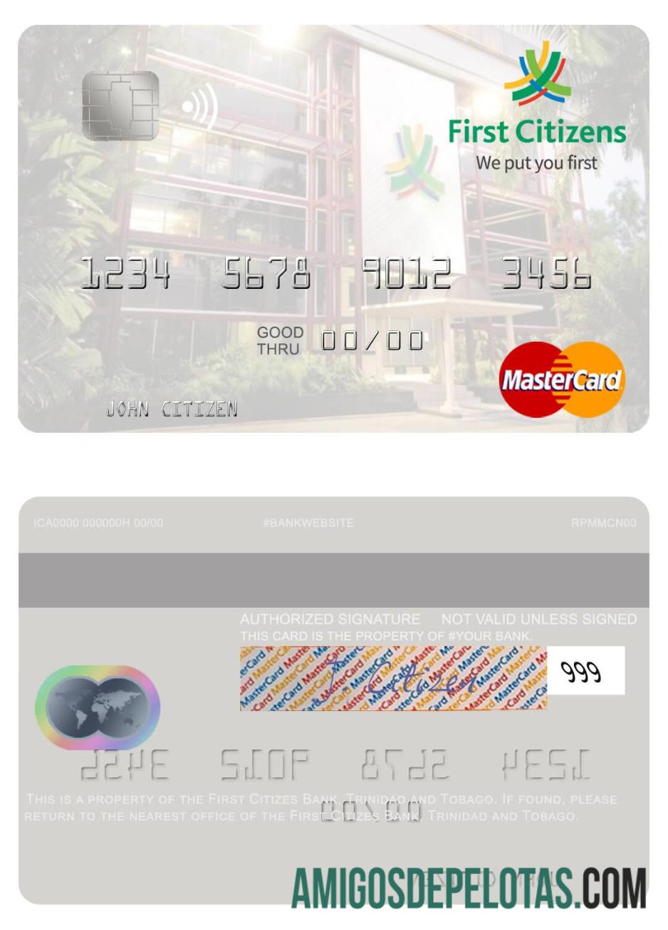 Trinidad dan Tobago First Citizes bank mastercard templat