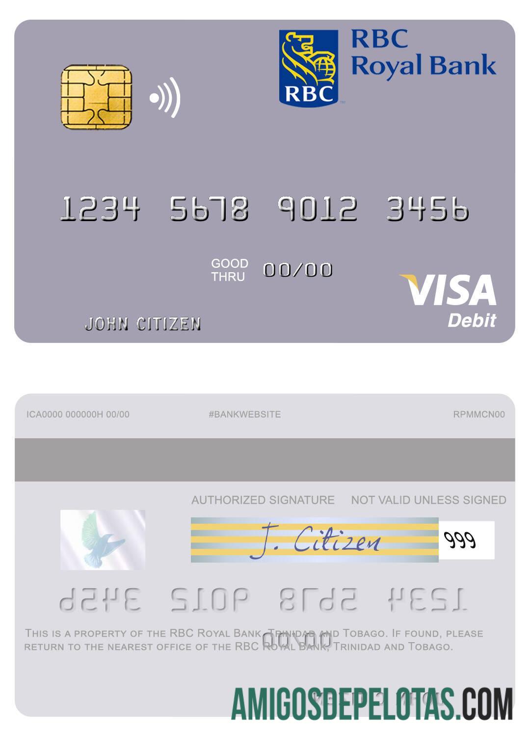 Trinidad dan Tobago RBC Royal bank visa Debit kartu templat