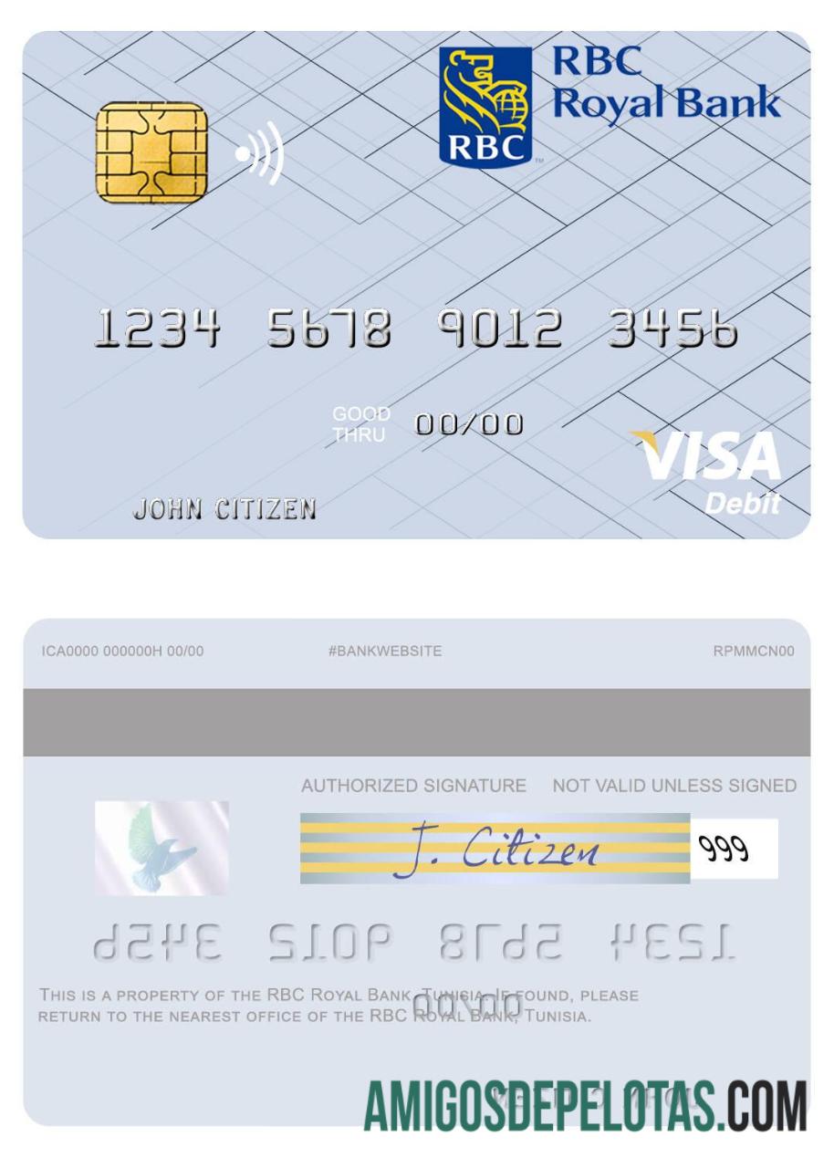 Tunisia RBC Royal bank visa Debit kartu desain