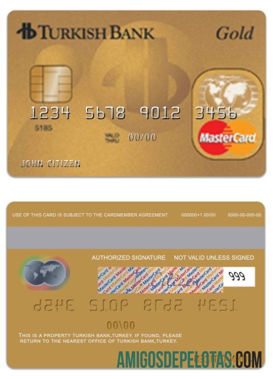 Turki TurkishBank gold mastercard sampel