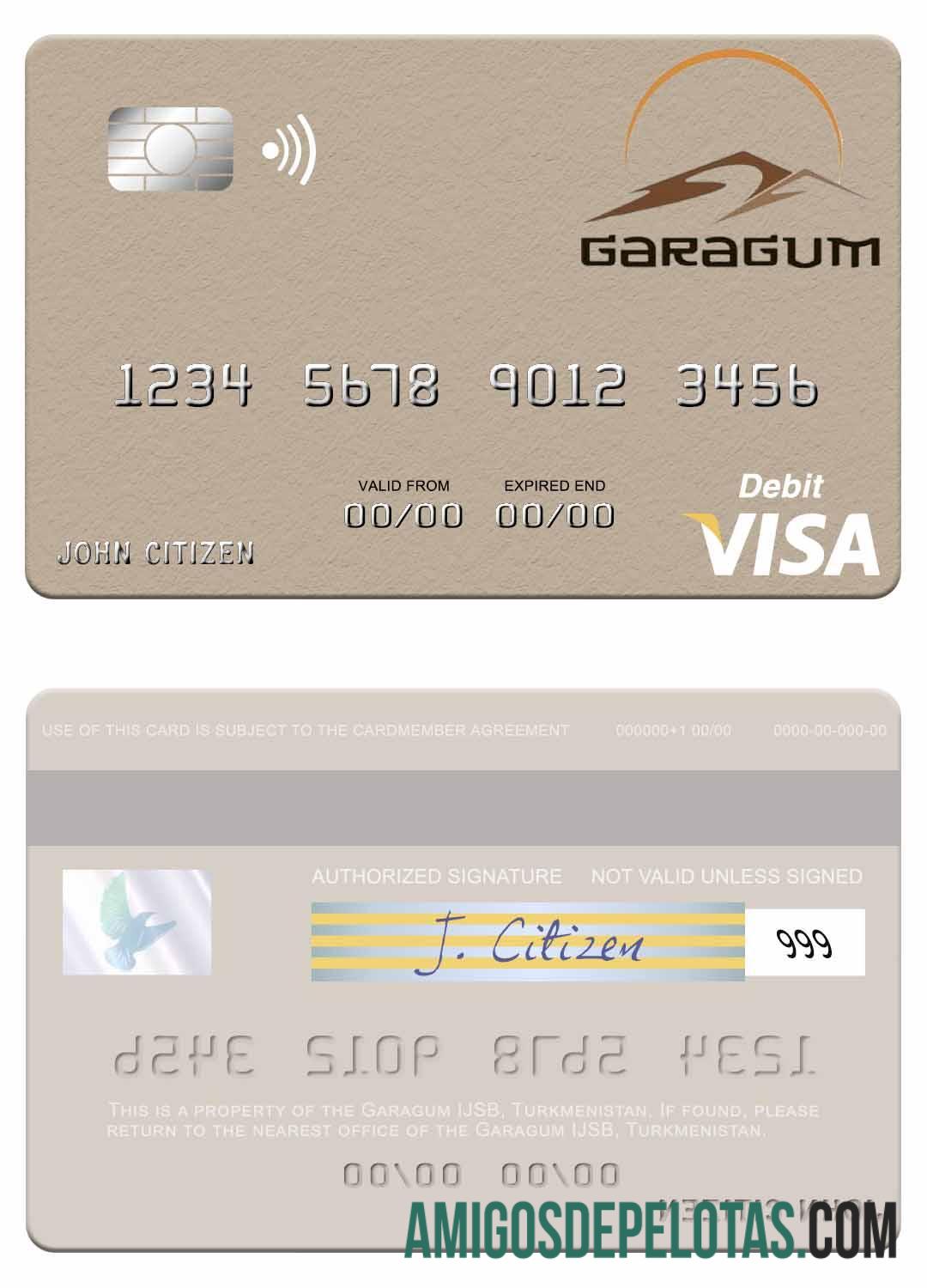 Turkmenistan Garagum IJSB visa Debit kartu sampel