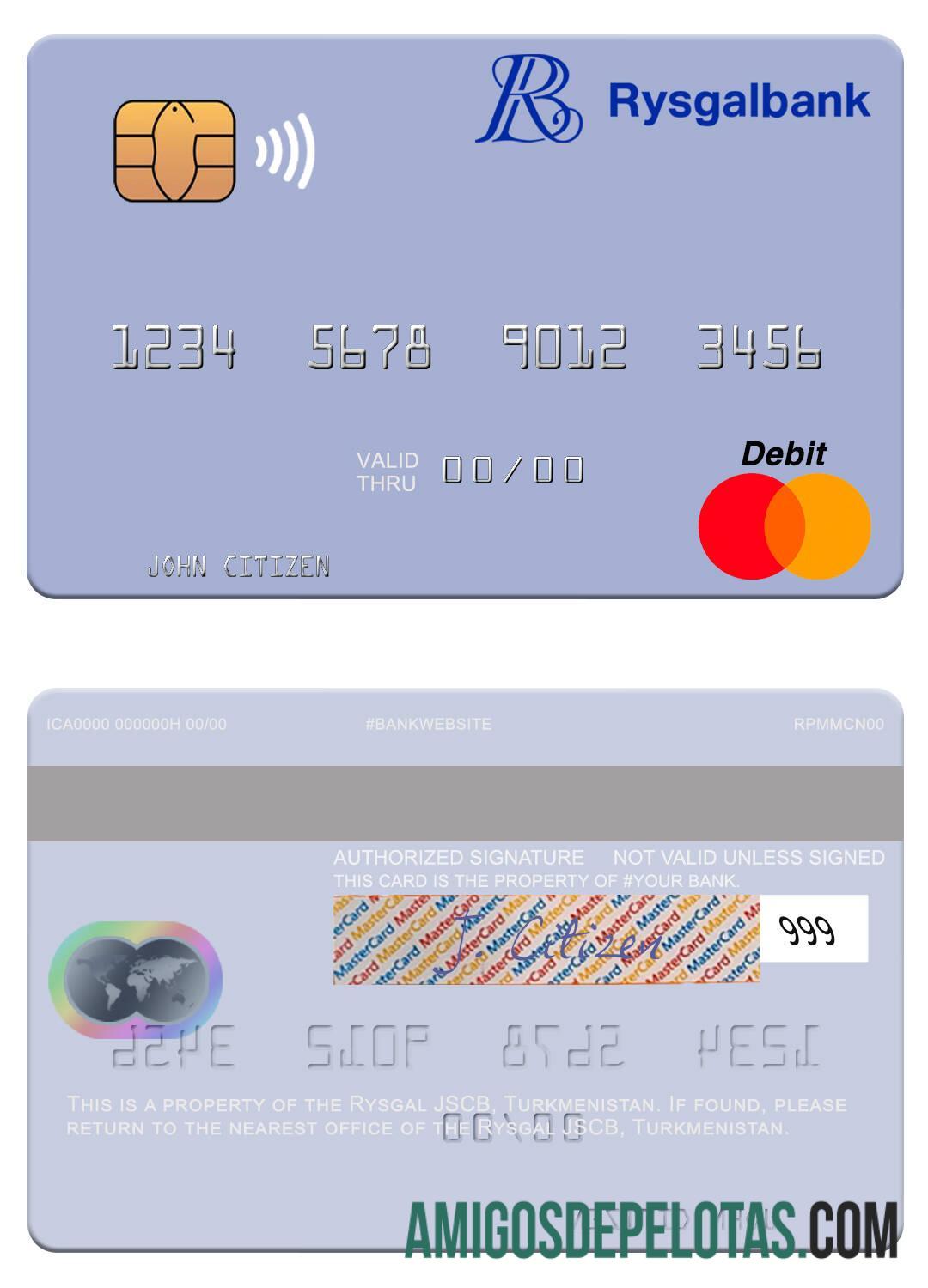 Turkmenistan Rysgal JSCB mastercard sampel