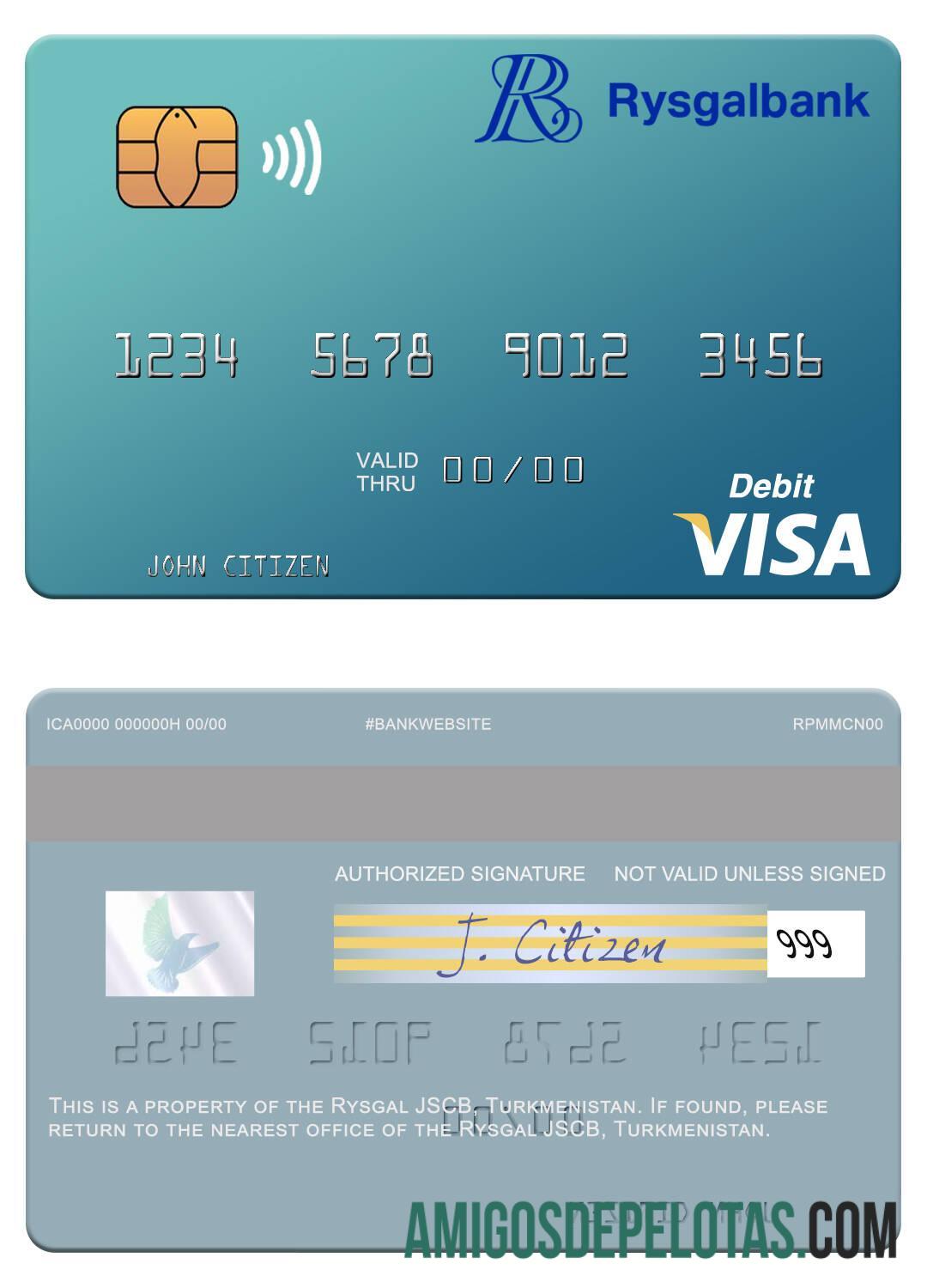 Turkmenistan Rysgal JSCB visa Debit kartu sampel