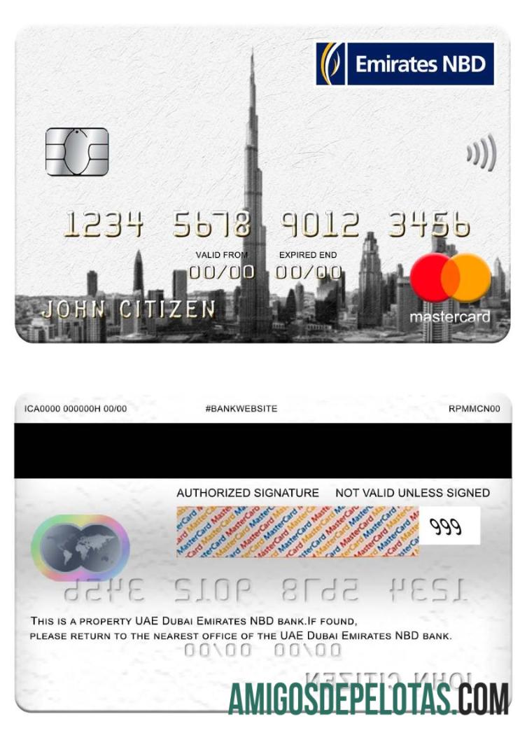 UEA Dubai Emirates NBD bank mastercard sampel
