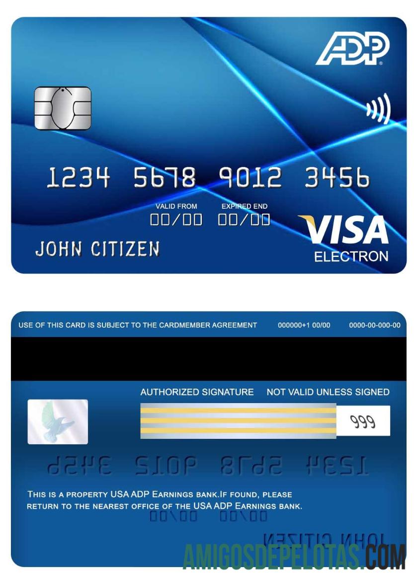 AS ADP Earnings bank visa electron kartu templat