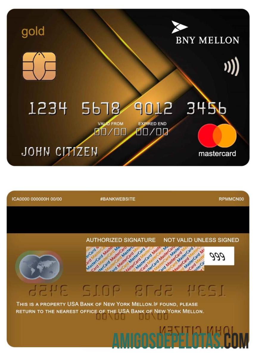 AS bank of Baru York Mellon gold mastercard templat