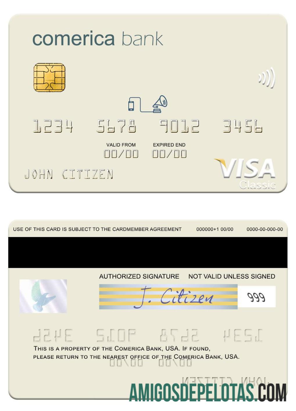 AS Comerica bank visa kartu desain