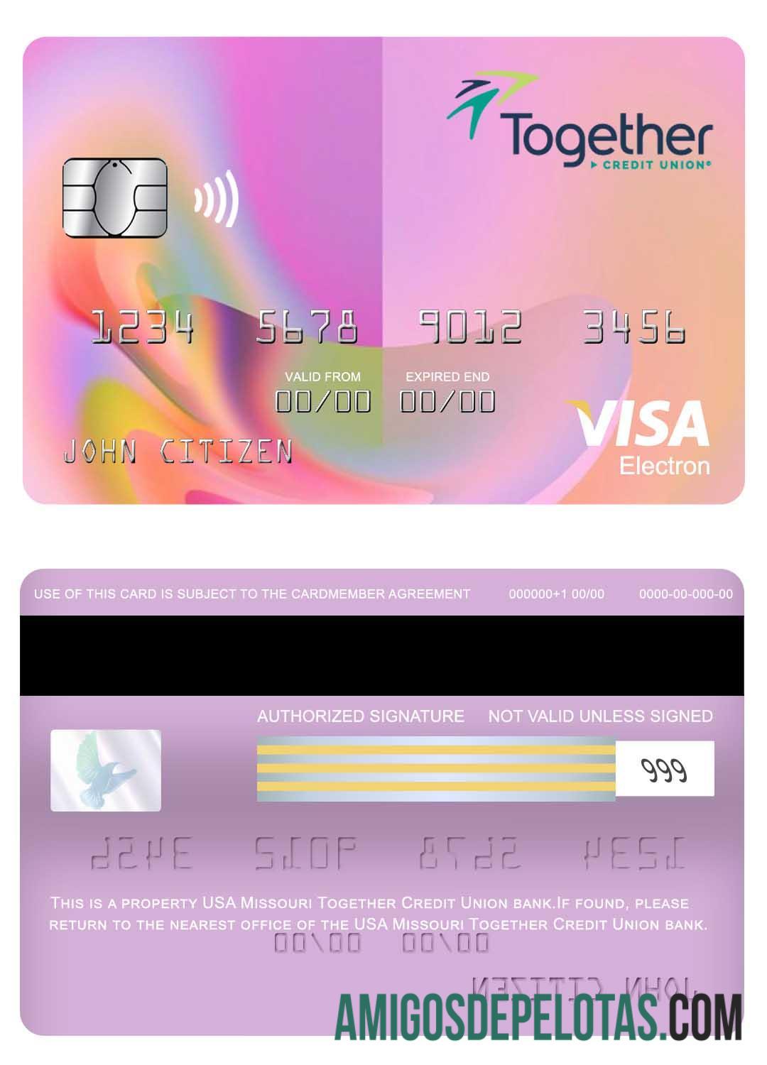 AS Missouri Together Kredit serikat bank visa electron kartu templat