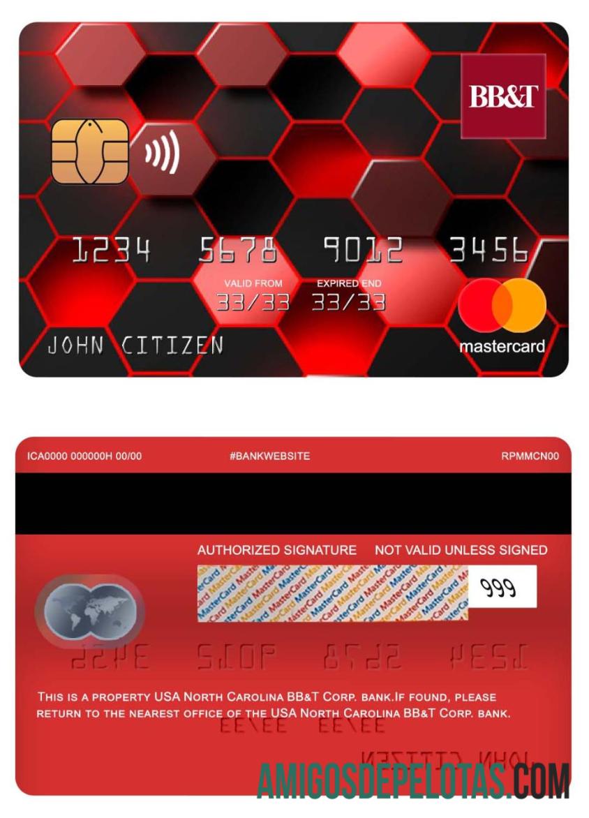 AS North Carolina BB&T Corp. bank mastercard sampel