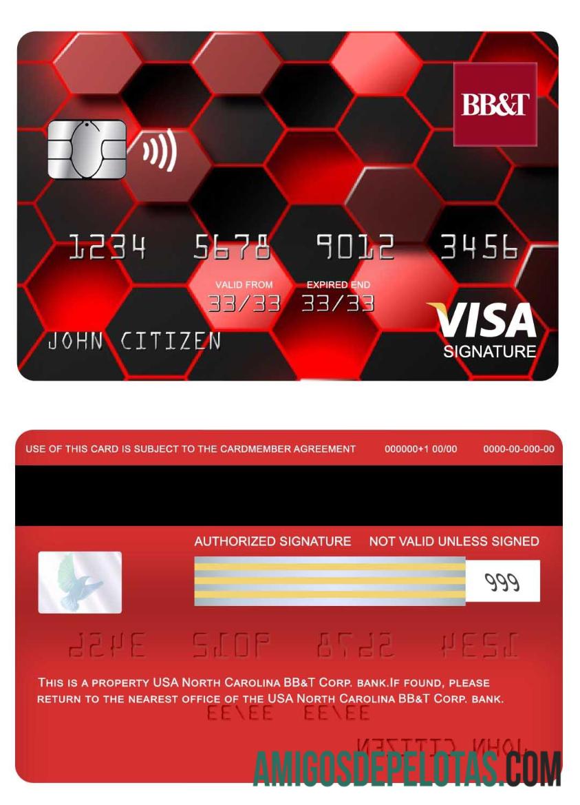 AS North Carolina BB&T Corp. bank visa Tanda Tangan kartu pratinjau