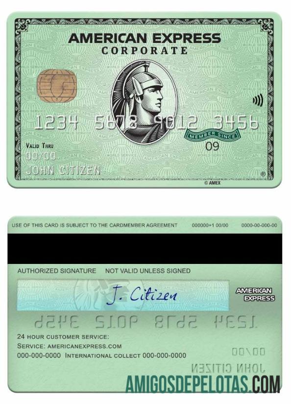 AS State Street Corporation bank amex hijau corporate kartu sampel