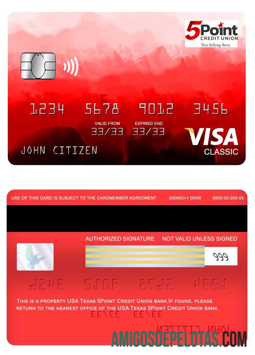 AS Texas 5Point Kredit serikat bank visa classic kartu desain