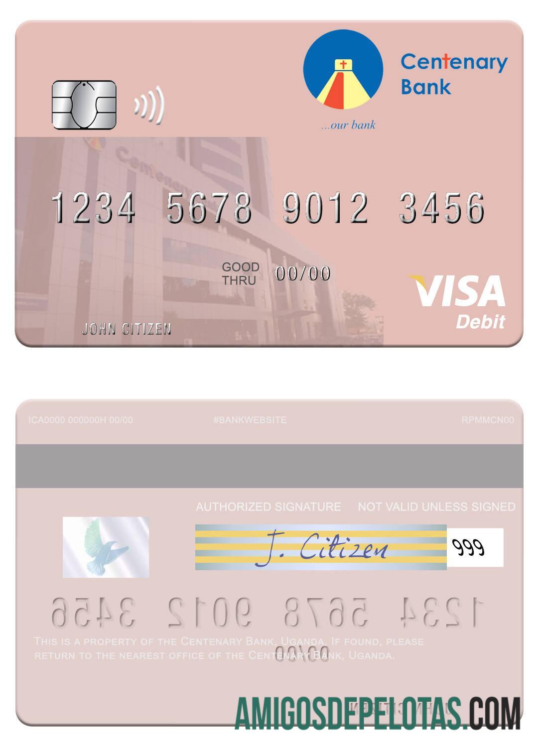 Uganda Centenary bank visa Debit kartu templat