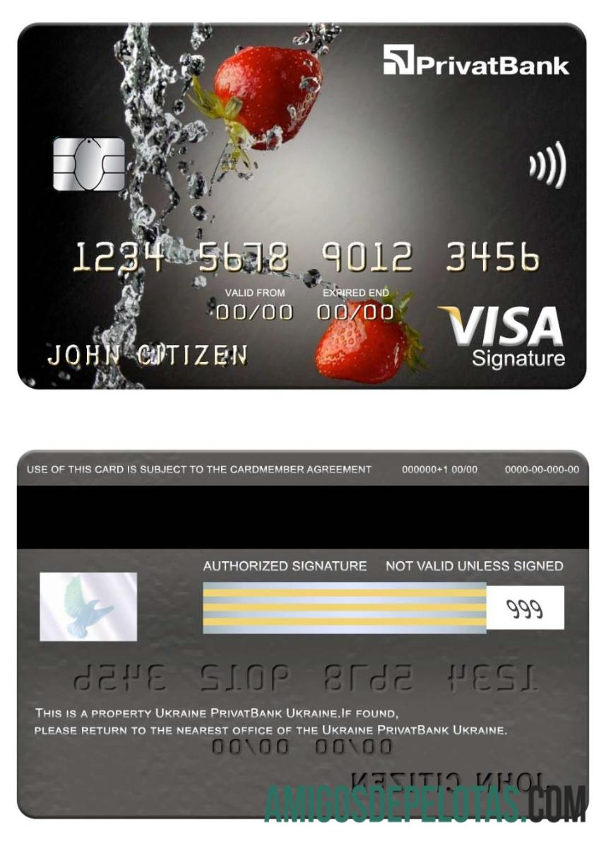 Ukraina PrivatBank visa Tanda Tangan kartu sampel