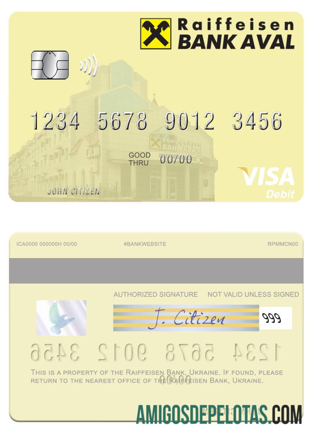 Ukraina Raiffeisen bank visa Debit kartu desain