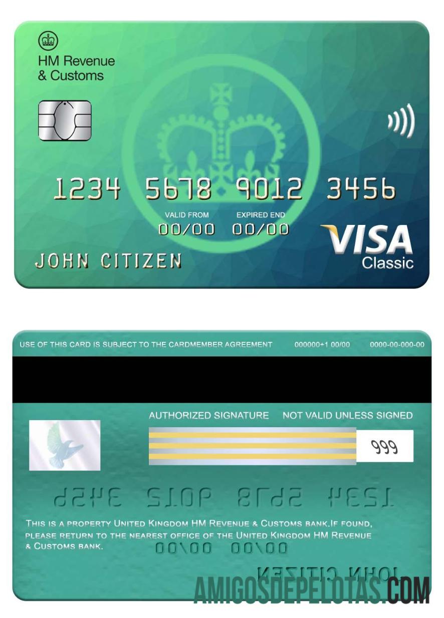 Inggris Raya HM Pendapatan & Customs bank visa classic kartu templat