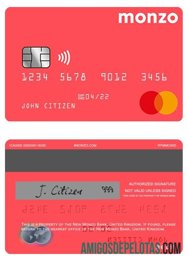 Inggris Raya Monzo bank Debit mastercard makering