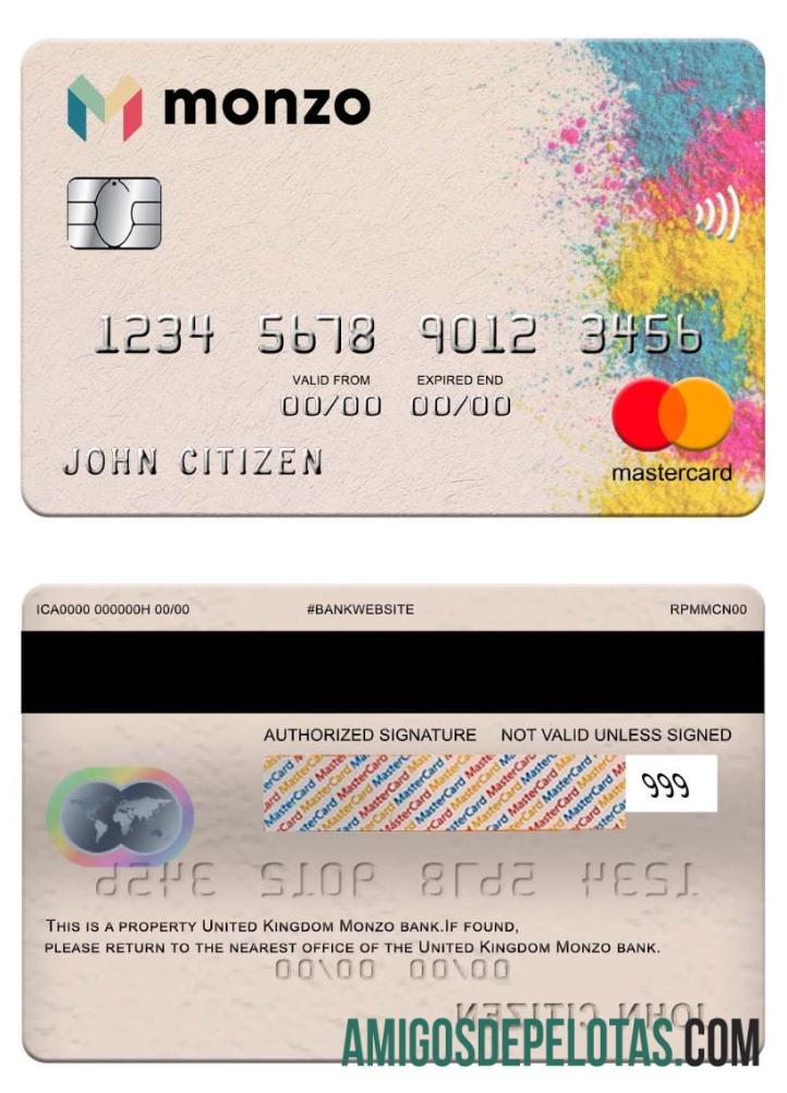 Inggris Raya Monzo bank mastercard sampel