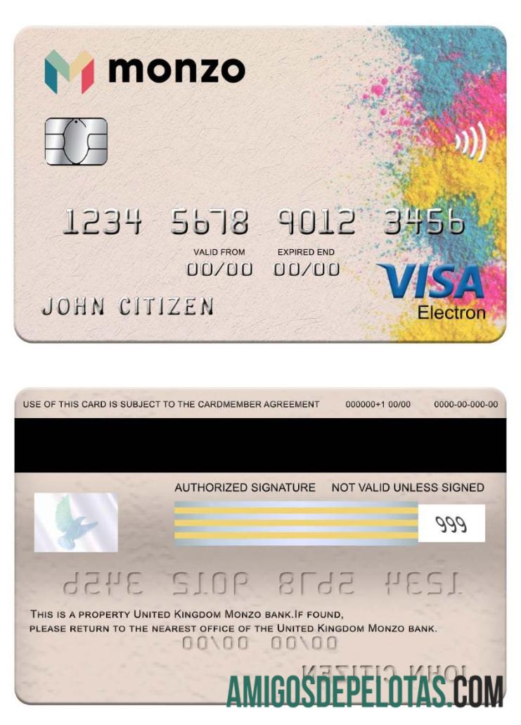Inggris Raya Monzo bank visa electron kartu sampel