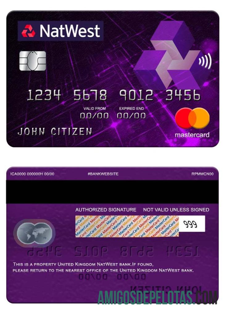 Inggris Raya NatWest bank mastercard templat