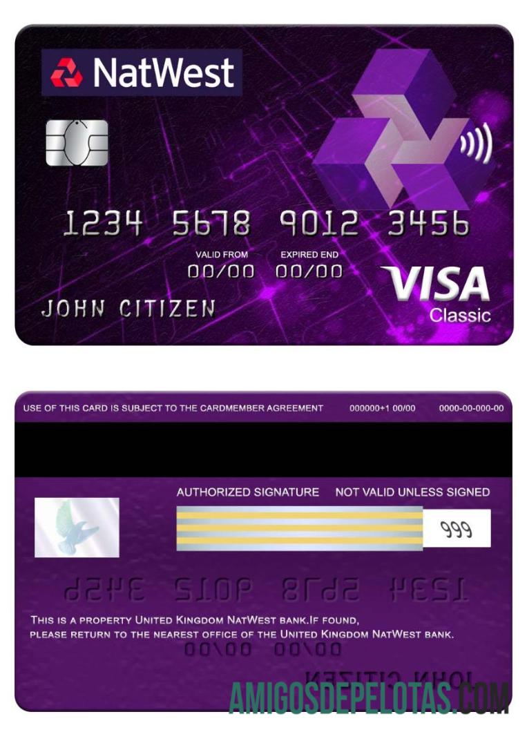 Inggris Raya NatWest bank visa classic kartu sampel