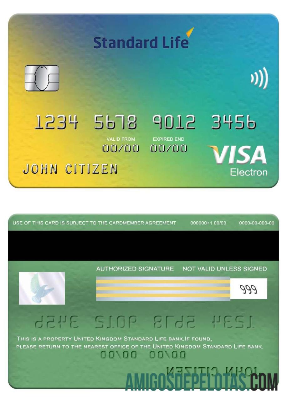 Inggris Raya standar Life bank visa electron kartu templat