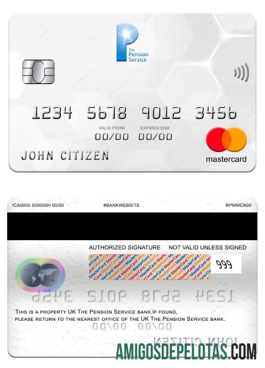 Inggris Raya The Pension layanan bank mastercard sampel