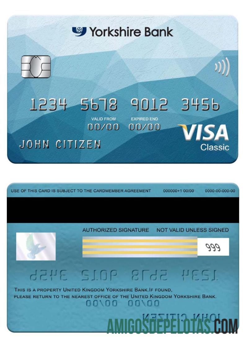 Inggris Raya Yorkshire bank visa classic kartu templat