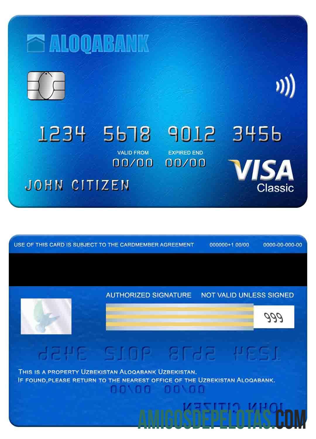 Uzbekistan Aloqabank visa classic kartu templat
