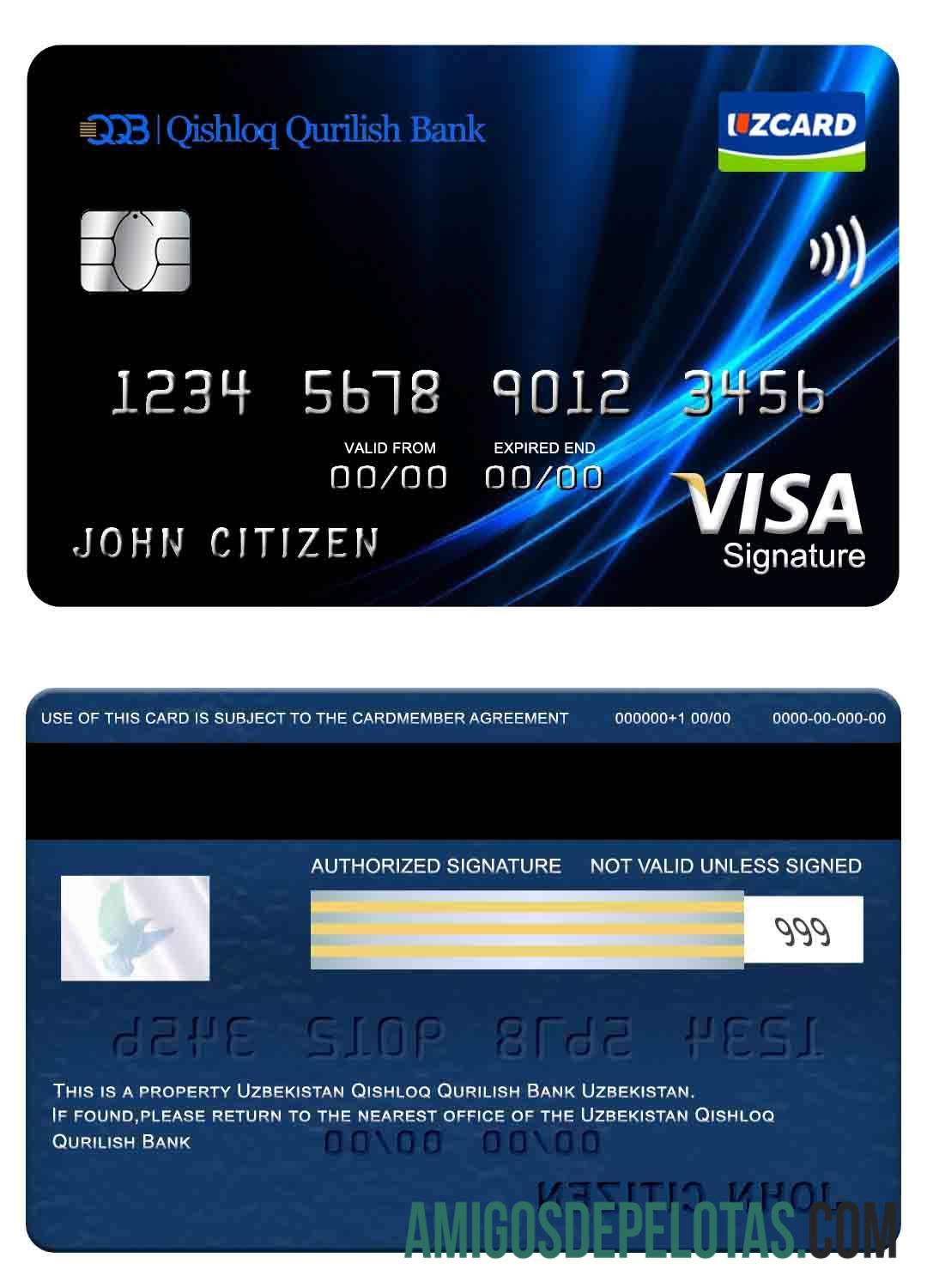 Uzbekistan Qishloq Qurilish bank visa Tanda Tangan kartu makering