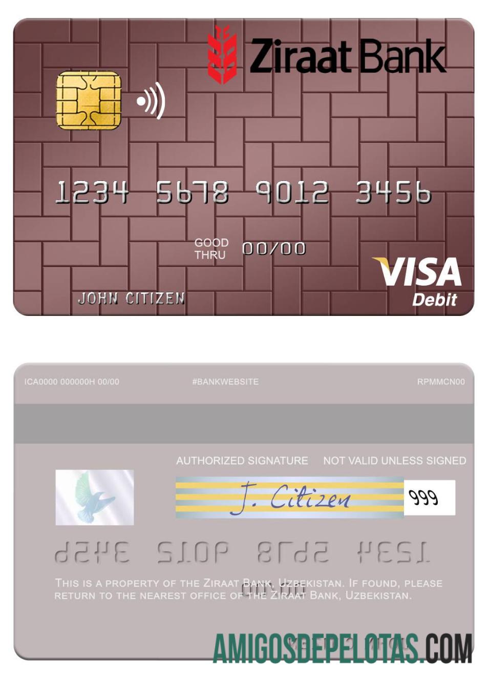 Uzbekistan Ziraat bank visa Debit kartu makering