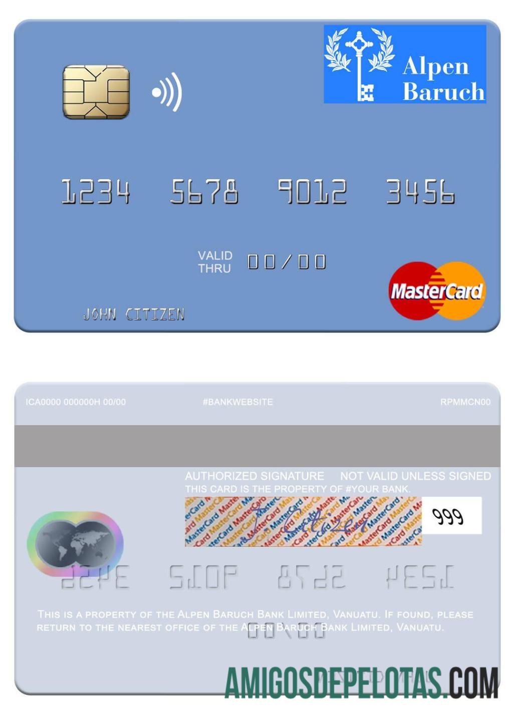 Vanuatu Alpen Baruch bank Limited mastercard templat