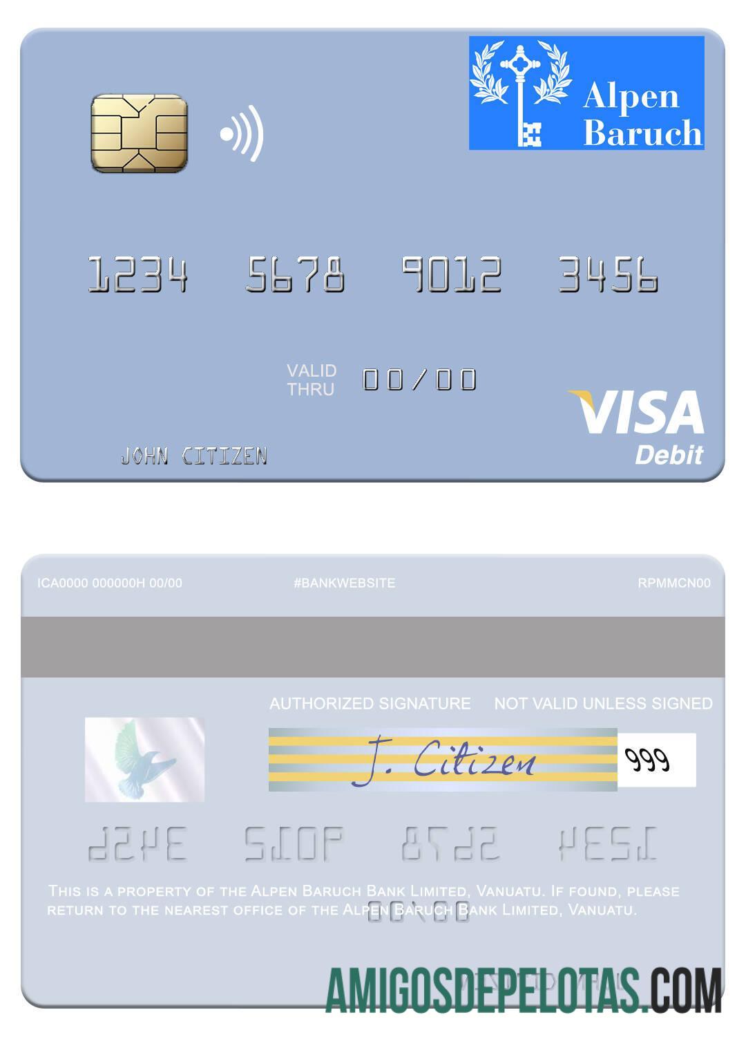 Vanuatu Alpen Baruch bank Limited visa Debit kartu templat