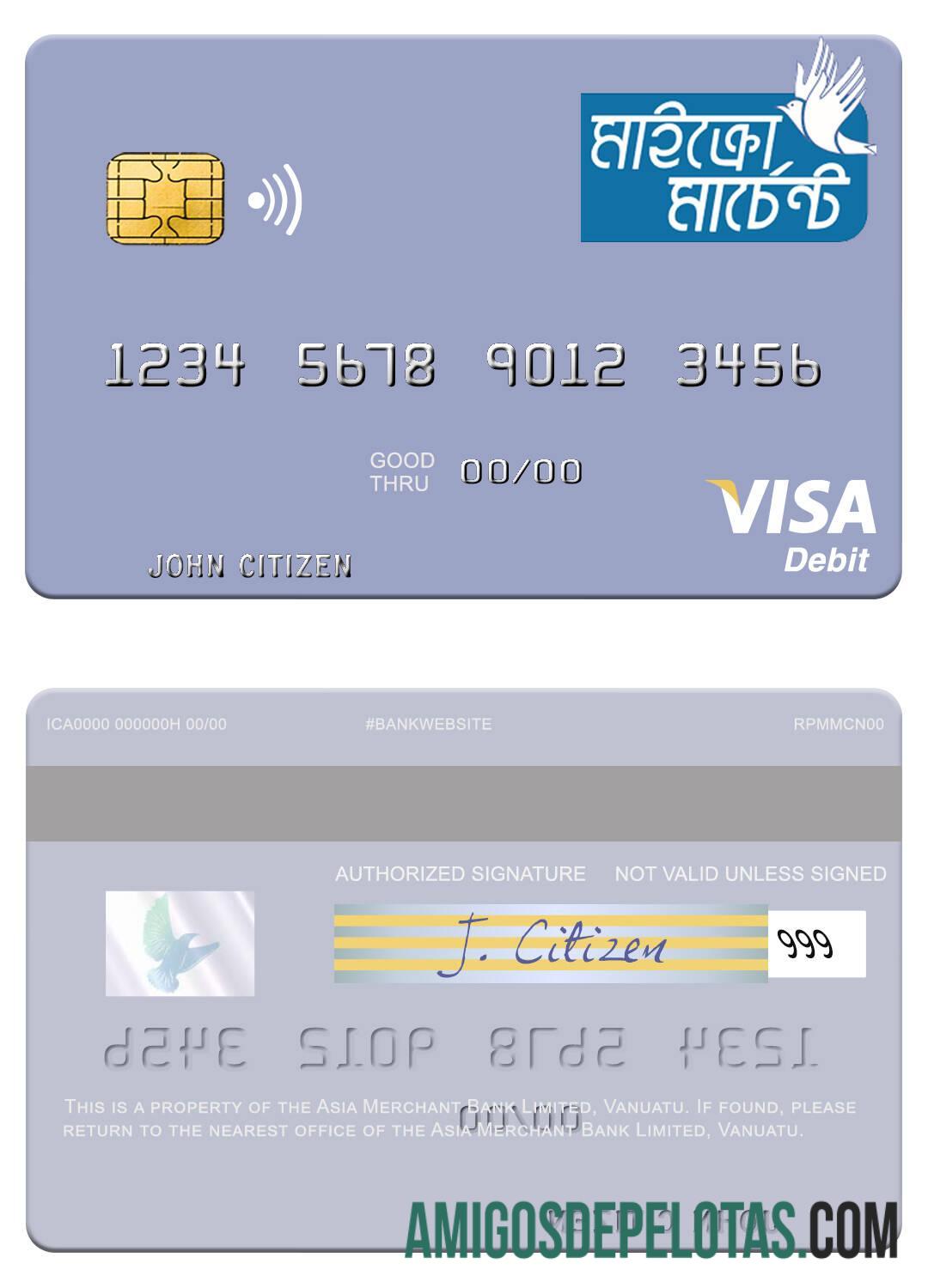 Vanuatu Asia Merchant bank Limited visa Debit kartu sampel
