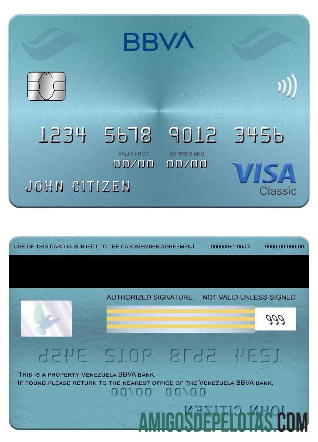Venezuela BBVA bank visa classic kartu sampel