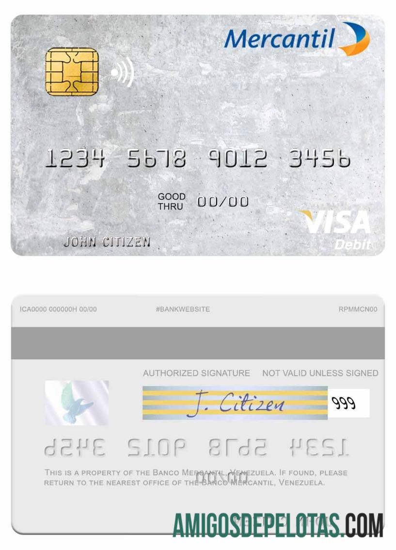 Venezuela Banco Mercantil visa Debit kartu pratinjau