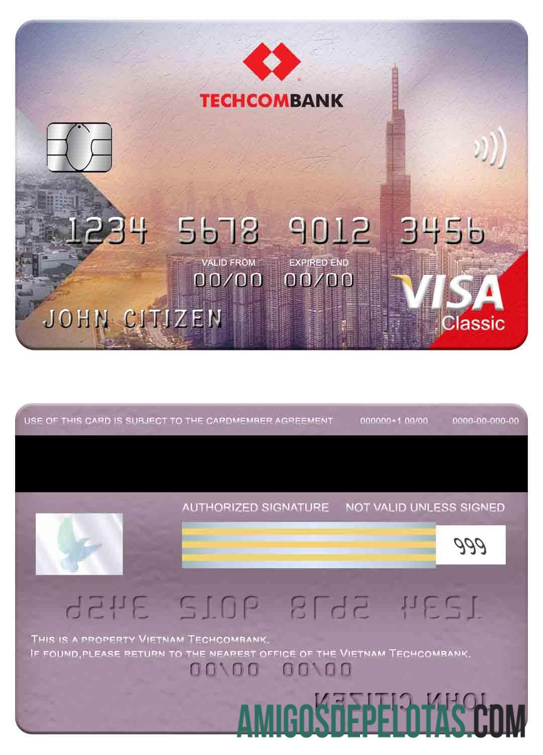 Vietnam Techcombank visa classic kartu sampel