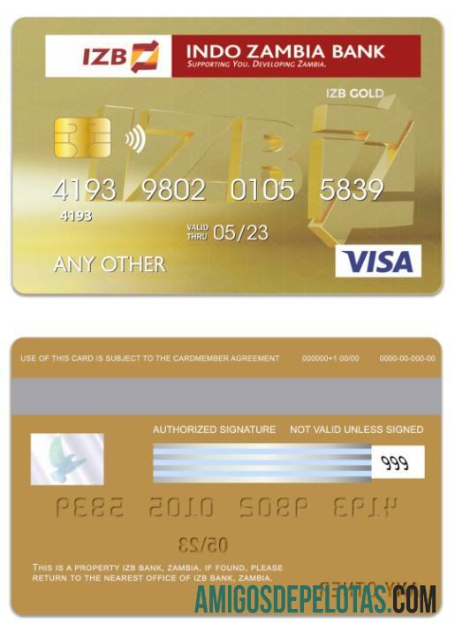 Zambia IZB bank visa gold kartu sampel
