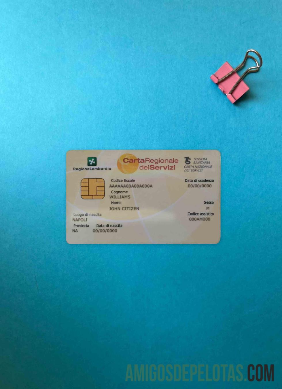 Italia kesehatan asuransi kartu┬á(Tessera sanitaria) Carta Regionale dei Servizi tampilan foto depan makering