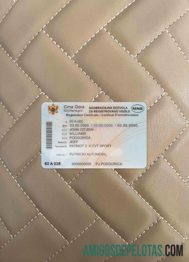 Montenegro vehicle pendaftaran sertifikat tampilan foto depan pratinjau