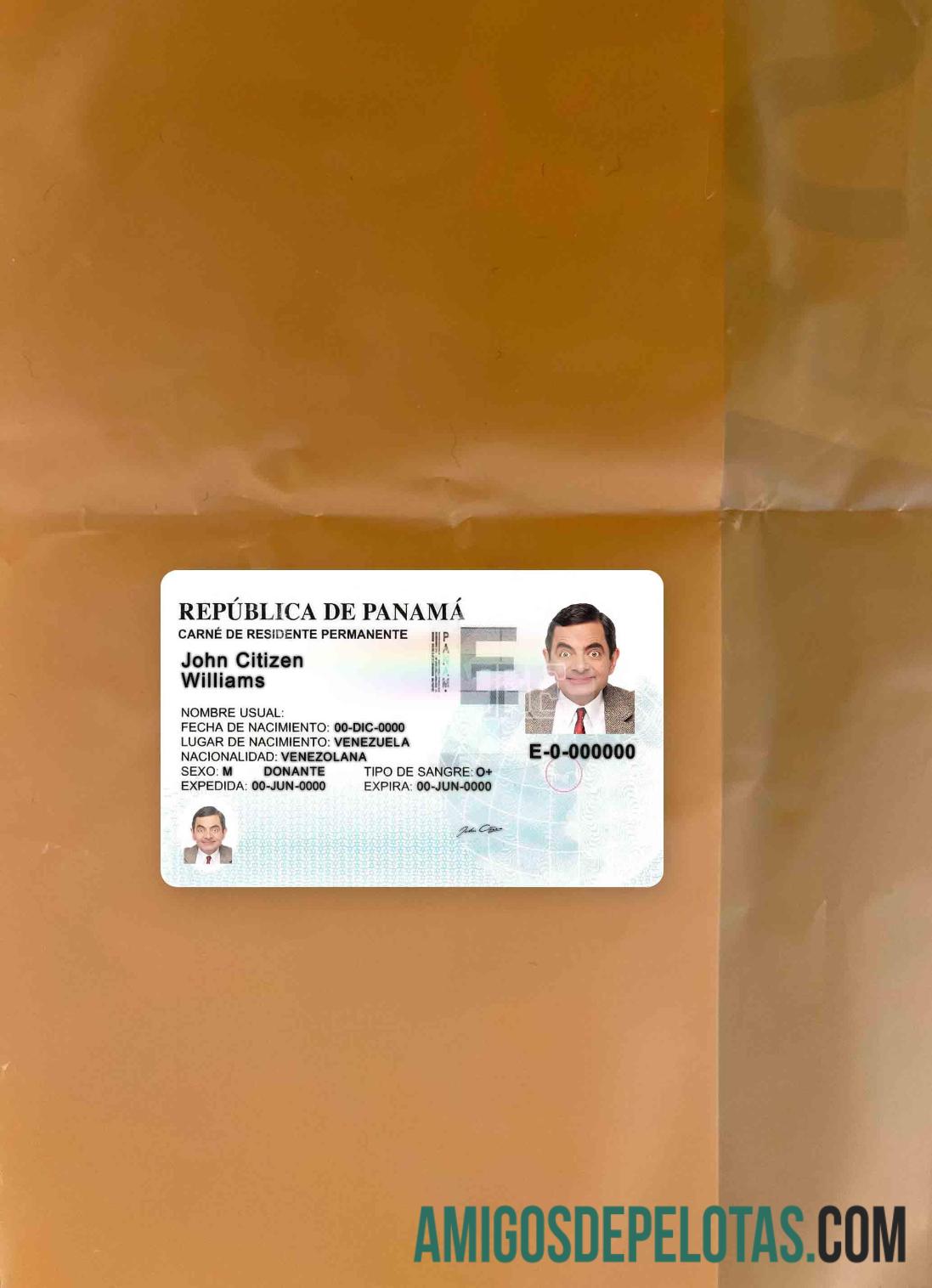 Panama tempat tinggal izin tampilan foto depan sampel